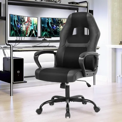Miniatura 7 de PayLessHere Silla ergonómica de oficina para videojuegos, silla de computadora con soporte lumbar, silla ejecutiva ergonómica de piel sintética Negro