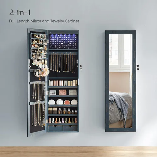 Miniatura 11 de Songmics - UJJC93W - Armario para joyas que se puede cerrar con llave, de montaje en pared o puerta, con espejo de 6 luces LED, para organización