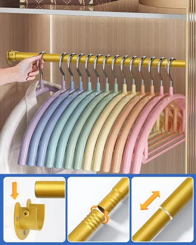 Miniatura 5 de Barras de armario para colgar ropa, resistentes, longitud ajustable (#1 dorado, 18.5 - 28 pulgadas)
