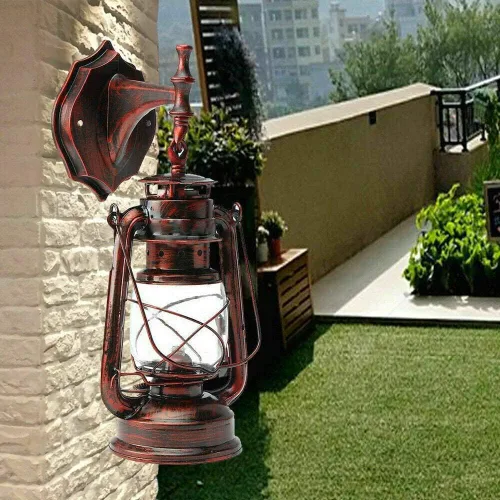 Miniatura 8 de Farol de pared con acabado de pátina oxidado, farol antiguo exterior para porche, lámpara de pared impermeable, lámpara de montaje en pared, lámpara