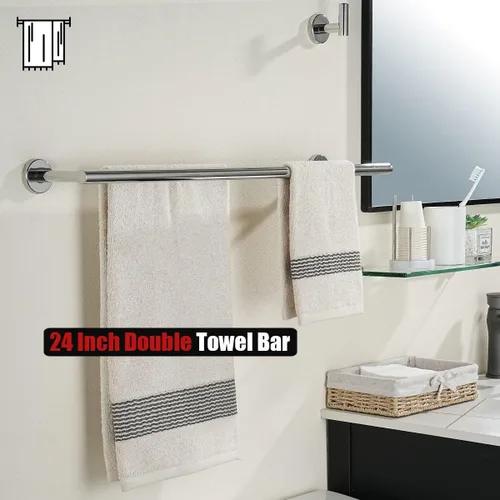 Miniatura 4 de JQK Toallero cromado, 27 pulgadas, acero inoxidable 304 de grosor de 0.031 in, doble toallero para baño, toallero cromado pulido, montaje en pared