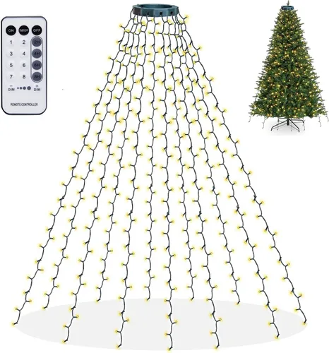Miniatura 10 de Dazzle Bright - Luces de árbol de Navidad, 448 luces LED en cascada con control remoto y 8 modos de iluminación, 2.5 m X 16 líneas de luces