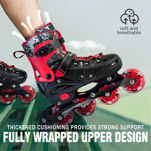 Miniatura 6 de Kuxuan skates Patines en línea ajustables para niños, jóvenes y adultos, patines iluminadores con ruedas iluminadas Rojo