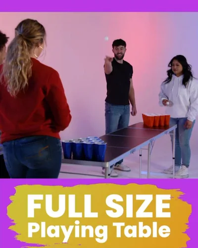 Miniatura 4 de Mesa de pong plegable de 8 pies – Elige opciones de mesa (base, agujeros para tazas, luces LED o agujeros para tazas y luces LED), edición América