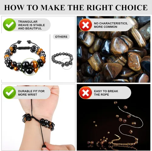 Miniatura 4 de WEILNELL Pulsera de triple protección, ojo de tigre genuino, obsidiana negra y hematita de 0.315 in, pulsera de cuentas para hombres y mujeres