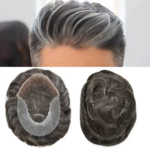 Miniatura 18 de Toupee para hombres pieza de pelo suave suizo encaje real sistema de cabello humano reemplazo blanqueado nudo mens tupé sistema de pelo para hombres