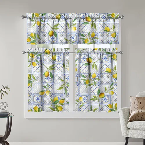 Miniatura 19 de Juegos de cortinas bohemias de cocina para ventanas, cortina bohemia con flores, cenefa para ventana de fregadero, juego de 3 piezas, decoración