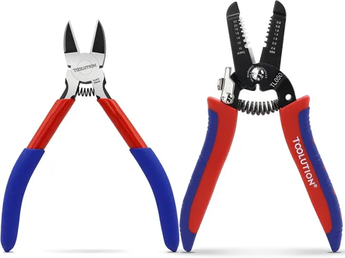 2-Piece Electrician's Pliers Set - 7" Wire Stripper & 5" Flush Cutter - Professional Wire Stripping Tool with Spring-Loaded Design & Non-Slip Grip