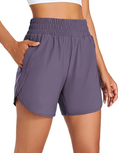 Miniatura 7 de KPSUN Pantalones cortos deportivos para mujer de 5 pulgadas de cintura alta, pantalones cortos de entrenamiento de verano con bolsillos