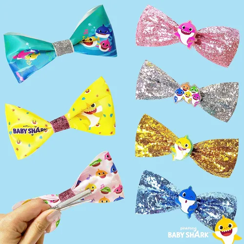 Miniatura 6 de Baby Shark Kids - Juego de accesorios para el cabello, paquete de 7 piezas de 4 pulgadas, lazos para el pelo para niñas, diferentes personajes
