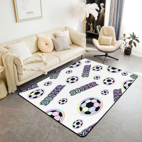 Miniatura 8 de Alfombra de fútbol para niños, 3 x 5, patrón musical, alfombra para sala de estar, decoración de habitación de niños y niñas, temática deportiva