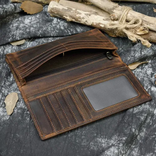 Miniatura 4 de LUUFAN Billetera larga de cuero genuino para hombre, cartera plegable grabada