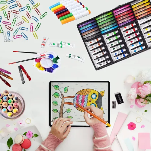 Miniatura 6 de KINSPORY - Juego de utensilios de arte, 139 piezas de pintura y dibujo, kit de suministros de arte con 2 blocs de bocetos, juego de arte de lujo