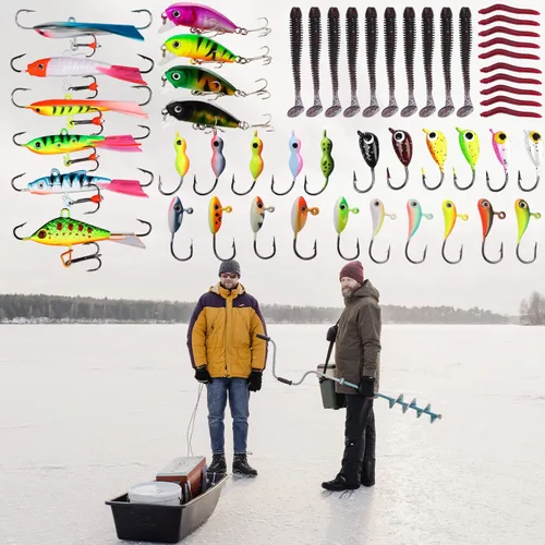 Miniatura 8 de Combo de caña y carrete para pesca en hielo Sougayilang, kit completo de equipo de pesca en hielo, incluye jig de hielo y accesorios para pesca