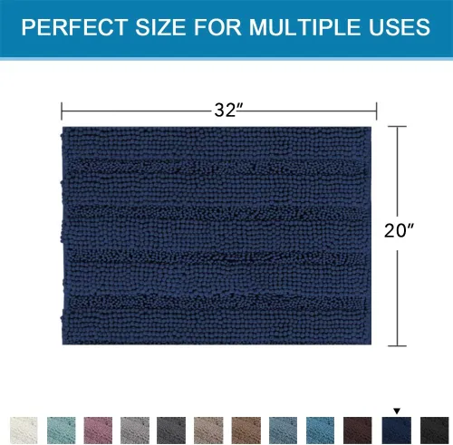 Miniatura 521 de H.VERSAILTEX Alfombras de baño para cuarto de baño, antideslizantes, tapetes de baño extragruesos, de felpilla, a rayas, alfombra de 20" x 32
