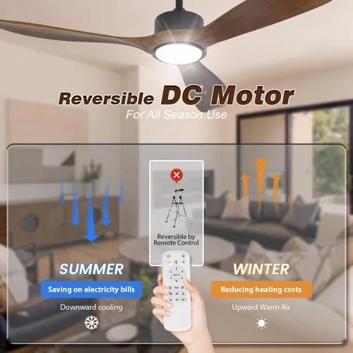 Miniatura 4 de Ventilador de techo de madera marrón de 52 pulgadas con luz y control remoto, motor de CC silencioso, 6 niveles de velocidad, luces regulables