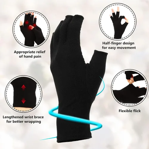 Miniatura 3 de Geyoga 3 pares de guantes de compresión para manos y artritis sin dedos, alivio de presión articular, para acolchar, costura, escribir, tareas