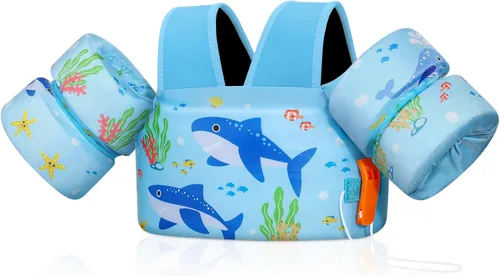 MoKo Chaleco de natación para niños pequeños, flotadores de brazo de natación de 22 a 66 libras, niños y niñas, con dibujos animados, alas de agua
