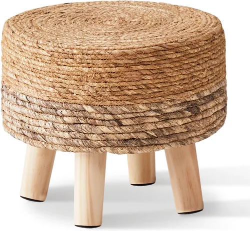 Miniatura 8 de Wimarsbon Reposapiés Otomano de Hierba Marina Natural Rectangular Reposapiés Puf Otomanos con Patas de Madera Tejido a Mano Taburete Escalón