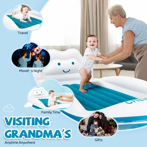 Miniatura 8 de CHERIMOR Cama inflable de viaje para niños pequeños, cama portátil para niños pequeños con parachoques de seguridad de 4 lados y bomba de inflado