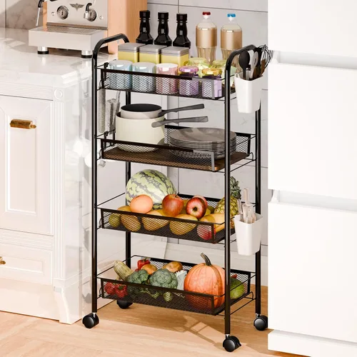 Miniatura 9 de Cesta de frutas delgada de 5 niveles, carrito apilable de almacenamiento de verduras para cocina, organizador de frutas de alambre de metal sobre