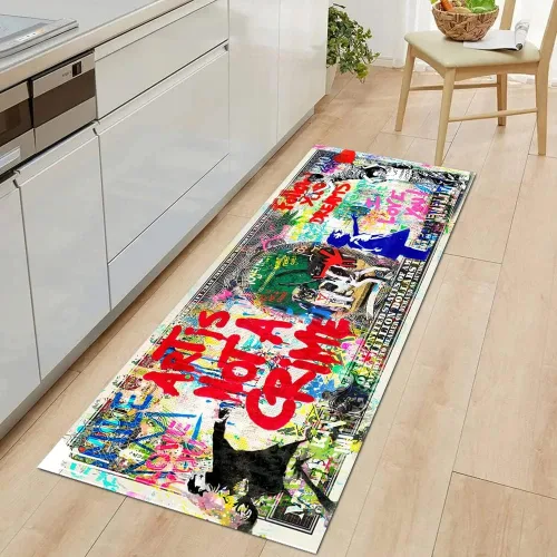 Miniatura 20 de JUST BREATHE Divertida alfombra con dinero de pato rojo de dibujos animados, billete de un dólar, alfombra de corredor negra dorada para hombres