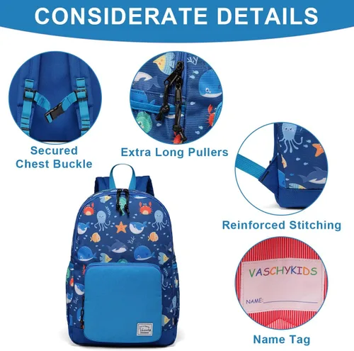 Miniatura 4 de VASCHY - Mochila preescolar para niños y niñas, liviana, resistente al agua, con correa en el pecho
