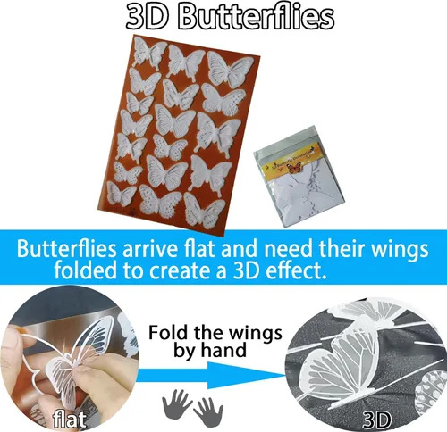 Miniatura 6 de Ewong Decoración de pared de mariposa 3D – 66 piezas de decoración de mariposa blanca para tartas – Calcomanía de pared extraíble impermeable