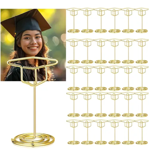 Miniatura 15 de Rtteri 30 piezas de soporte de foto de graduación con gorra de graduación de 2 pulgadas, soportes negros para centros de mesa, soportes de número