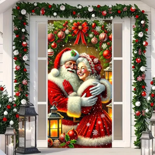 Miniatura 9 de BlissYard Cubierta de puerta de Feliz Navidad de 71 x 35 pulgadas, pancartas para puerta de porche delantero, decoración de invierno, Papá Noel