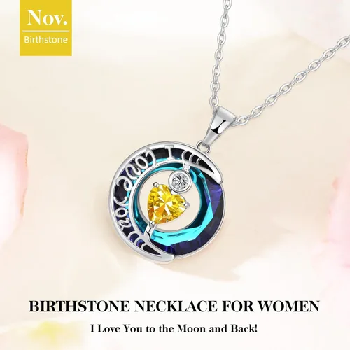 Miniatura 22 de Collares de cristal para mujer, regalos para aniversario de esposa, regalos de cumpleaños para mujeres, collar de zafiro azul con la frase "I Love