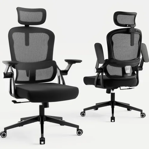 Miniatura 8 de Silla de oficina ergonómica, sillas de escritorio cómodas de 350 libras con reposacabezas ajustable y soporte de espalda lumbar, sillas de negro