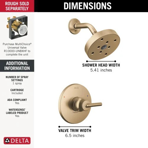Miniatura 4 de Delta Faucet Trinsic Serie 14 Kit de Acabado de Ducha de Una Sola Función con Cabezal de Ducha H2Okinetic de Un Solo Rociador, Bronce Champán