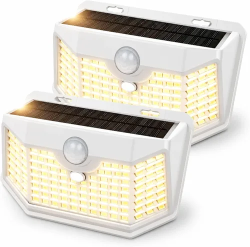 Miniatura 15 de HMCITY 120 luces LED solares para exteriores con sensor de movimiento y 3 modos de iluminación, IP65 impermeables, luces solares de pared anchas