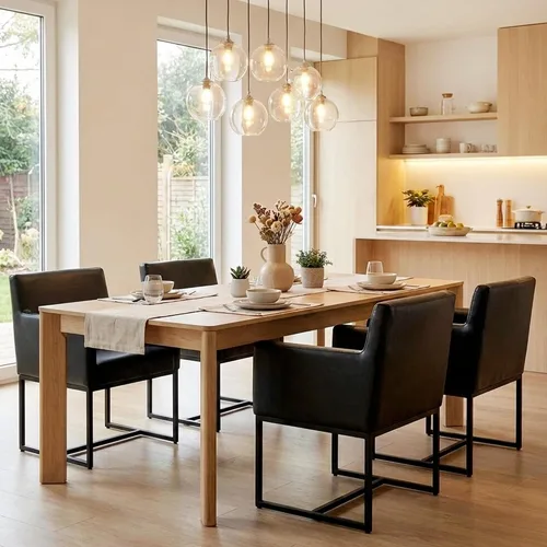 Miniatura 4 de VESCASA Juego de 2 sillas de comedor tapizadas de piel sintética con brazos, modernas sillas de cocina acolchadas de mediados de siglo con marco