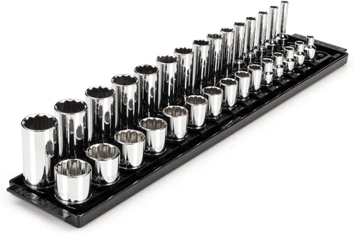 TEKTON SHD91210 - Juego de llaves de vaso de 3/8 pulgadas con 12 puntos, con rieles y bandeja, 30 piezas (1/4-1 pulgada)