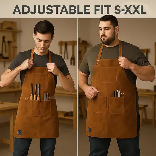 Miniatura 6 de RUSTIC TOWN Delantal de trabajo para parrilla de cuero con bolsillos para herramientas, ajustable hasta XXL para hombres y mujeres, delantal