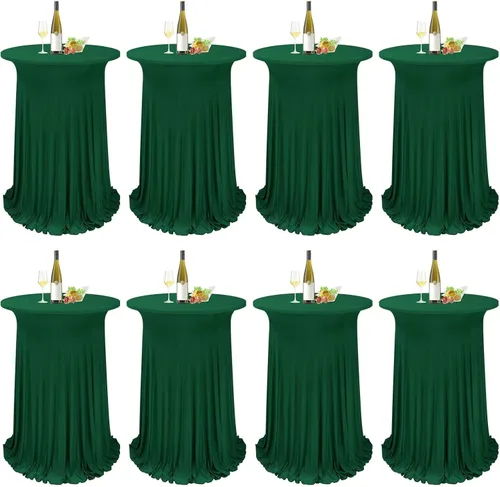 Miniatura 16 de Paquete de 4 manteles redondos para mesa de cóctel, de 32 x 43 pulgadas, de elastano, con cortinas onduladas, color beige, para mesa de boda, bar