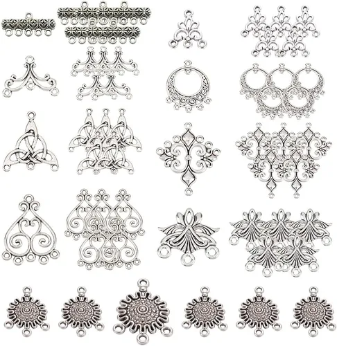 Miniatura 10 de SUNNYCLUE 1 caja de 64 piezas surtidas de lámparas de araña, estilo tibetano, bronce antiguo, atrapasueños, aretes, hallazgos, bucles, conectores