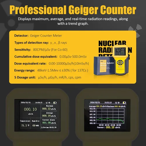 Miniatura 3 de Medidor de radiación nuclear, contador Geiger, detector radiactivo BTMETER detector de rayos X beta gamma nivel CPM con alarma, dosímetro