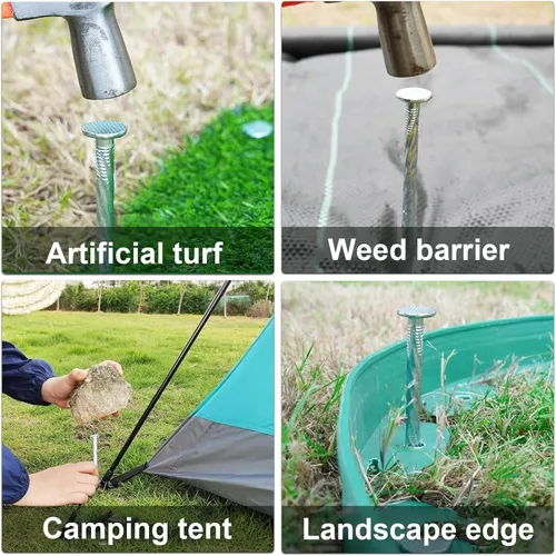 Miniatura 6 de Estacas de Césped Artificial Galvanizadas en Espiral Picos de Paisaje de 6 Pulgadas Estacas de Tela Barrera contra Malezas para Borde de Adoquines