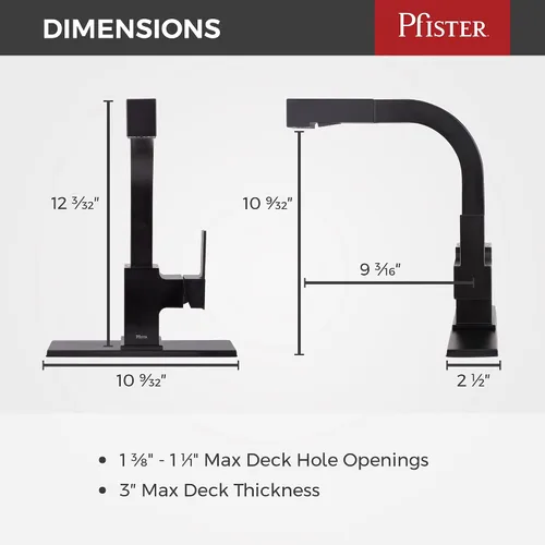 Miniatura 3 de Pfister Arkitek Grifo de cocina con rociador extraíble, manija única, arco alto, acabado negro mate, LG534LPMB