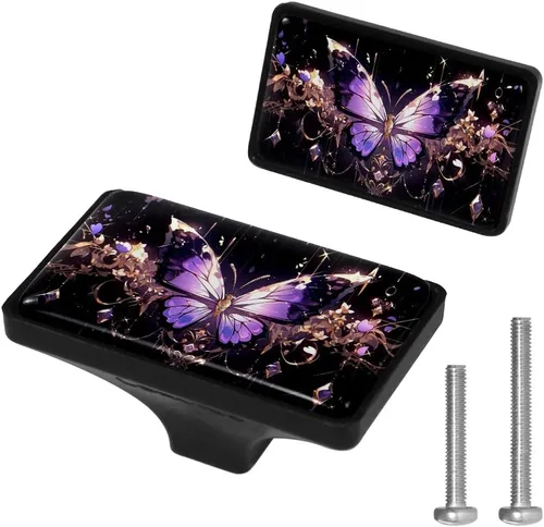 Miniatura 12 de LORVIES Paquete de 4 pomos decorativos de mármol de 1.65 pulgadas para gabinete, vidrio ABS corto rectangular negro, manijas de puerta de cajón