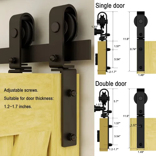 Miniatura 6 de Kit de herrajes para puertas correderas de granero de 48 pulgadas, kit de rodillos de alta resistencia de 4 pies para puertas de 11 pulgadas x 4
