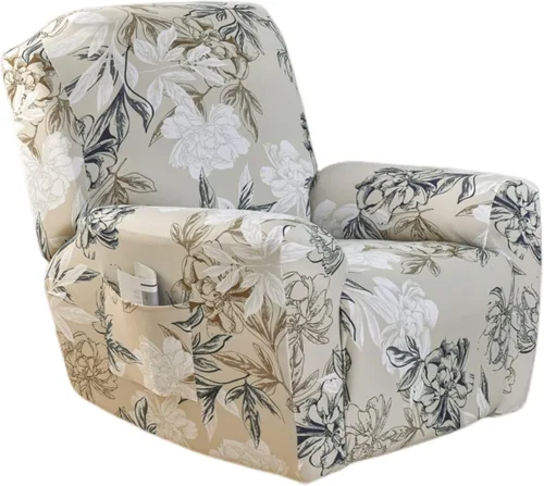 Miniatura 19 de NILUOH Funda para sillón reclinable, 4 piezas, elástica, estampada, con bolsillo lateral, funda para sofá reclinable, antideslizante, ajustable, 16