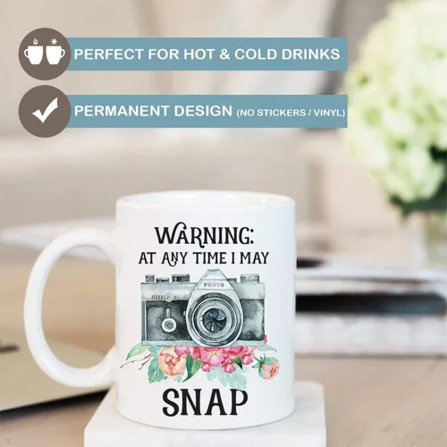 Miniatura 5 de Taza divertida para fotógrafos – Warning I May Snap Camera Gift – Taza de café de fotografía para amantes de la fotografía o aficionados – 11 oz