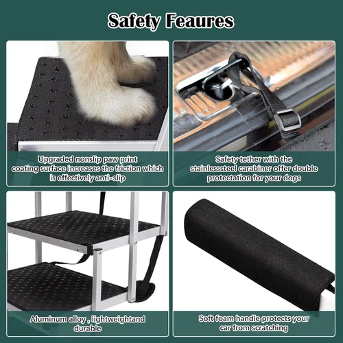 Miniatura 2 de Rampa para perros para automóvil, escalera extra ancha para perros grandes para automóvil, escalones para mascotas de aluminio ligero plegables