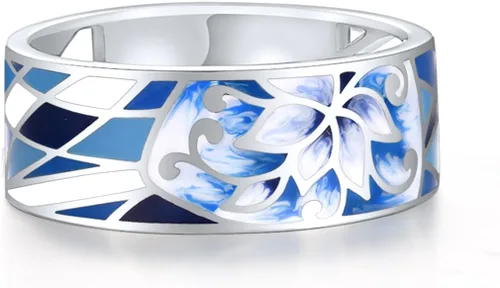 Miniatura 2 de Santuzza Anillo de plata de ley 925 con patrón de flores esmaltadas para mujer