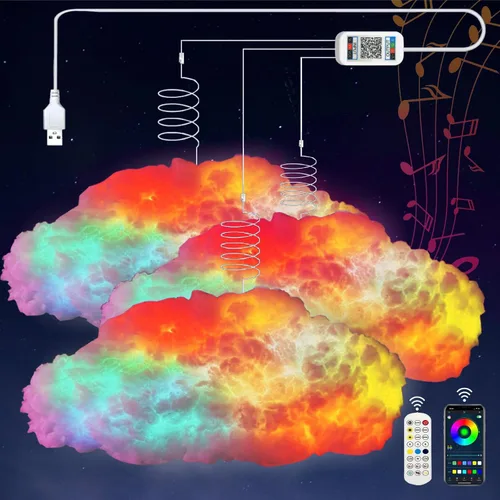 Luces LED de nube para dormitorio, kit de iluminación nocturna creativa multicolor, sincronización de música con aplicación, tiras de luces que