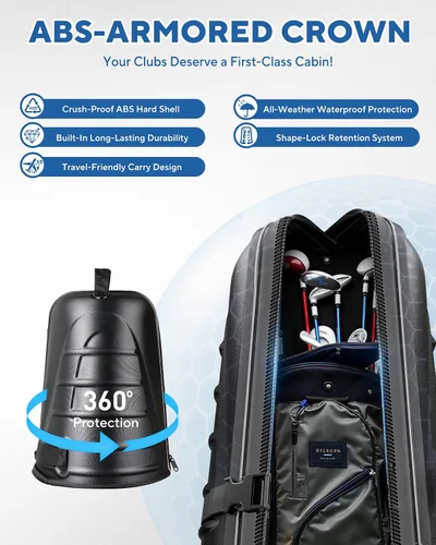 Miniatura 2 de M KARMATER Bolsa de viaje de golf para aerolíneas con ruedas, funda rígida plegable con parte superior de ABS y Oxford resistente 1680D, protección